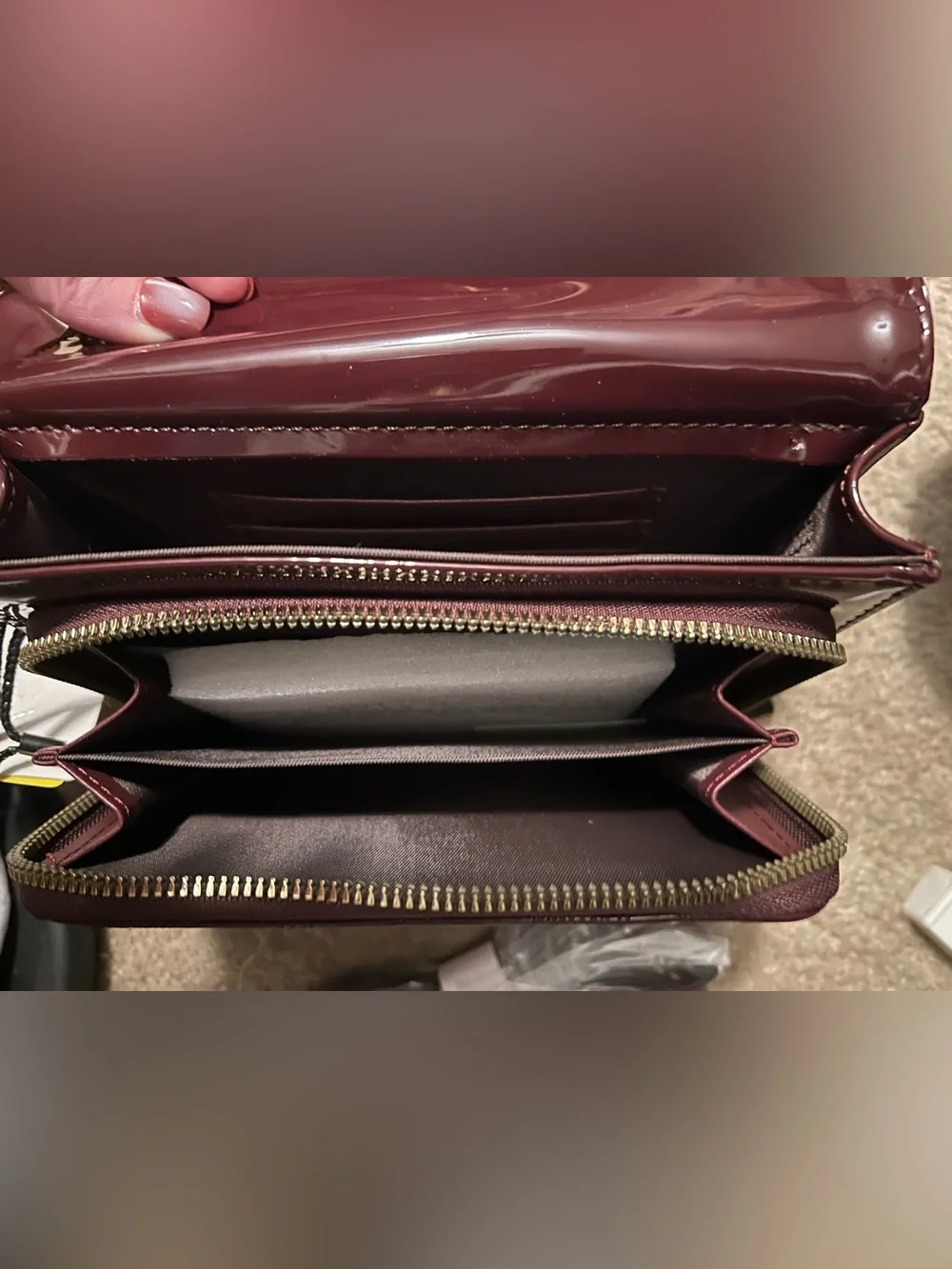 Glossy embossed Women's mini purse /wallet in deep burgundy